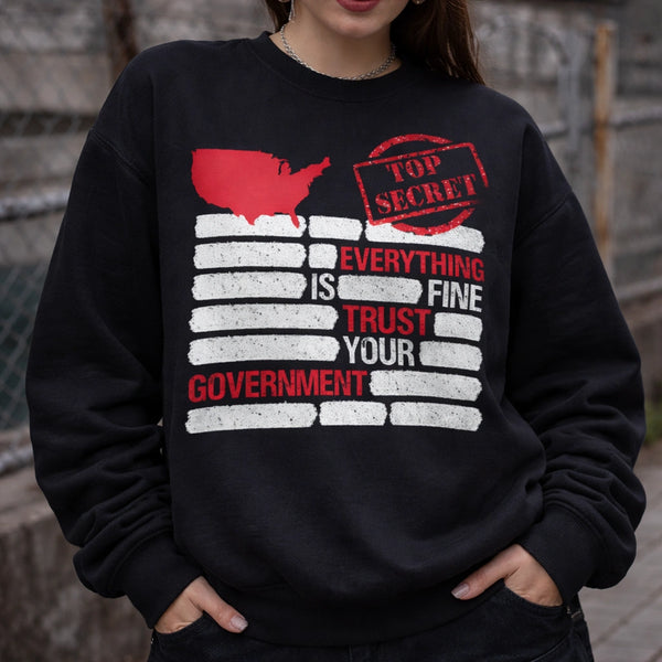 Everything Is Fine Trust Your Government Comfort Colors Shirt, Funny Political T-Shirt, Conspiracy Theory Humor Gift, Top Secret Classified Unisex Tee