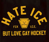 Hate ICE Love Gay Hockey Shirt, Queer Athlete Activism Tee, Anti-ICE Political Protest Top, LGBTQ+ Pride Hockey Rivalry T-Shirt, Sports Fan Graphic Shirt, Human Rights Hockey Apparel