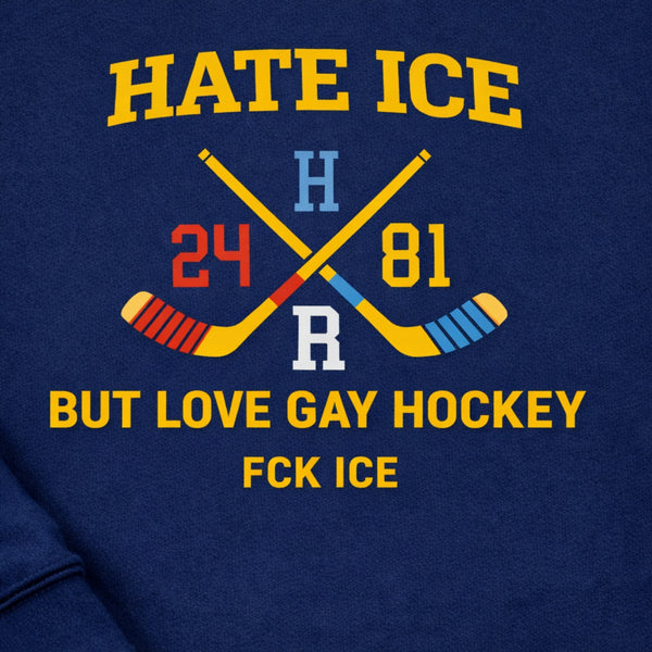 Hate Ice But Love Gay Hockey Shirt, Queer LGBTQ Pride Sports Tee, Funny Political Hockey Gift, Gay Pride Cropped Tee, Progressive Queer Hockey Apparel