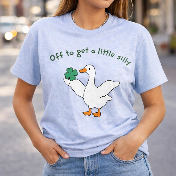 Off To Get A Little Silly St Paddys Day Goose Shirt, Funny St Patrick's Day Goose Tee, Y2K Style Irish Festival Shirt, Silly Goose Lucky Clover Tshirt, Retro 2000s St Pattys Graphic Tee