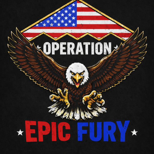 Operation Epic Fury Shirt, Fictional Military Eagle Emblem Tee, Patriotic Lightning Graphic T-Shirt, Tactical Special Ops Style Top, American Eagle Combat Inspired Apparel, Men's Patriotic Graphic Shirt