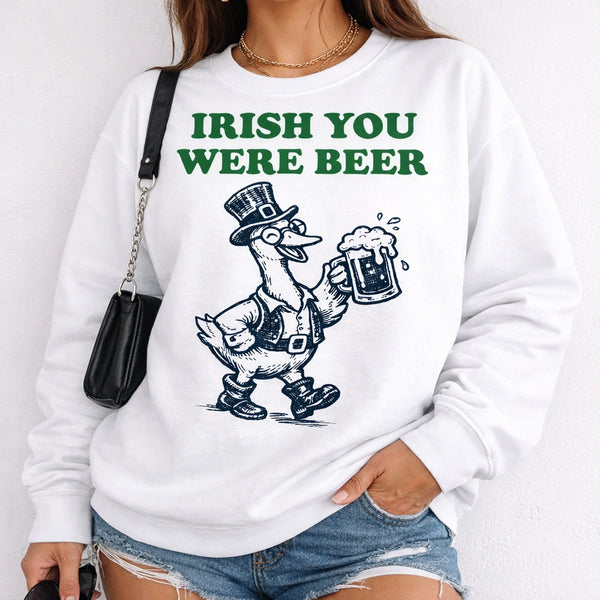 Irish You Were Beer Tee, St. Patrick's Day Shirt, Funny Y2K St Paddys Crop Top, Ireland Lucky Clover Baby Tee, Sarcastic St Pattys Day Gift for Her, Trendy Pink and Green Irish Tee
