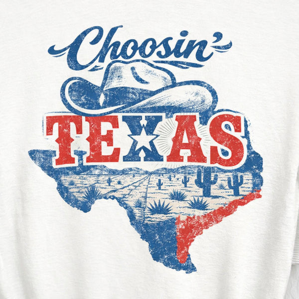Choosin' Texas T-Shirt, Vintage Lone Star State Pride Tee, Western Texas Graphic Shirt, Texan Pride Wear Outfit, Country Lifestyle Top, Retro Cowboy Style Texas Tee