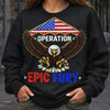 Operation Epic Fury Shirt, Fictional Military Eagle Emblem Tee, Patriotic Lightning Graphic T-Shirt, Tactical Special Ops Style Top, American Eagle Combat Inspired Apparel, Men's Patriotic Graphic Shirt
