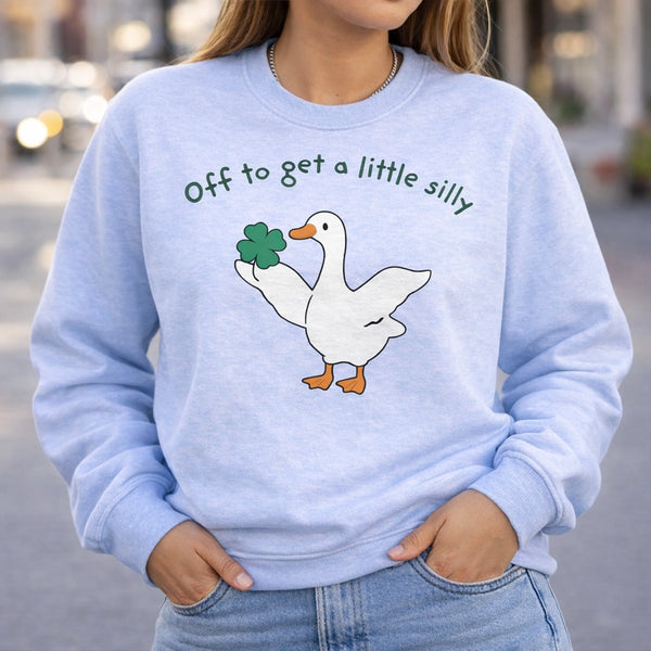 Off To Get A Little Silly St Paddys Day Goose Shirt, Funny St Patrick's Day Goose Tee, Y2K Style Irish Festival Shirt, Silly Goose Lucky Clover Tshirt, Retro 2000s St Pattys Graphic Tee