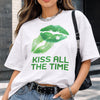 Kiss All The Time St. Patrick's Day Shirt, Funny Irish Kiss Tee, Lucky Shamrock Graphic T-Shirt, St. Paddy's Day Flirty Slogan Top, Green Beer Festival Apparel, Kiss Me I'm Irish Inspired Shirt