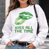 Kiss All The Time St. Patrick's Day Shirt, Funny Irish Kiss Tee, Lucky Shamrock Graphic T-Shirt, St. Paddy's Day Flirty Slogan Top, Green Beer Festival Apparel, Kiss Me I'm Irish Inspired Shirt